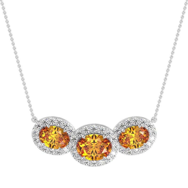 Three Oval Halo Necklace