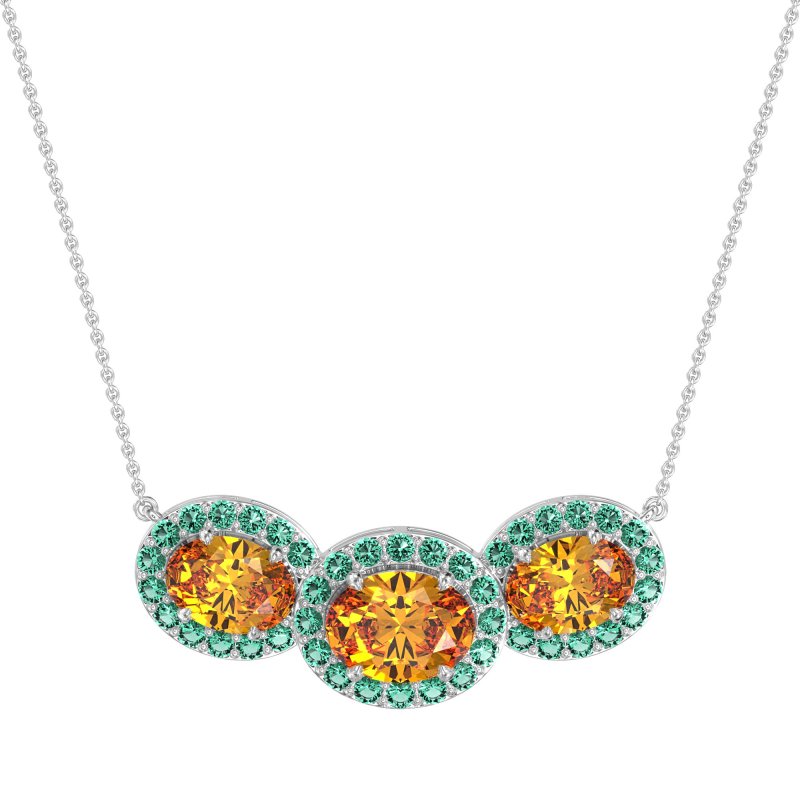 Three Oval Halo Necklace