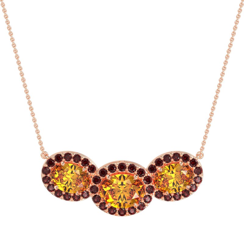 Three Oval Halo Necklace