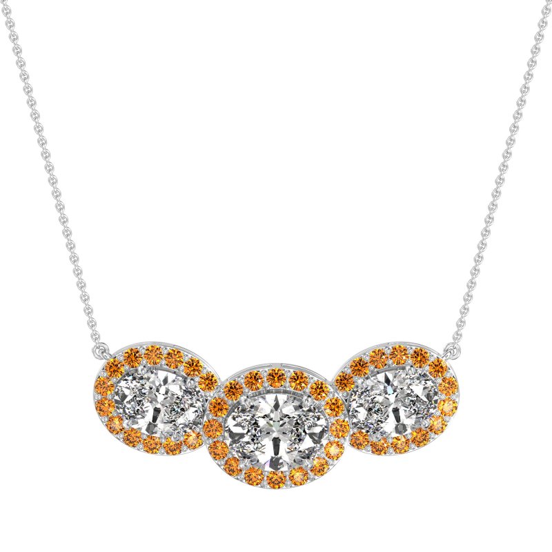 Three Oval Halo Necklace