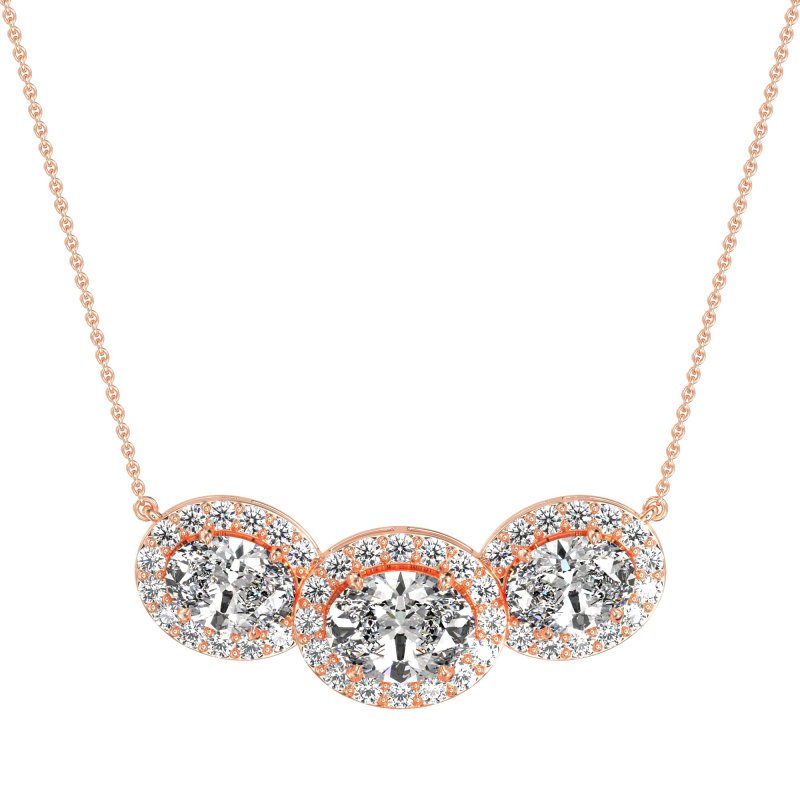 Three Oval Halo Necklace