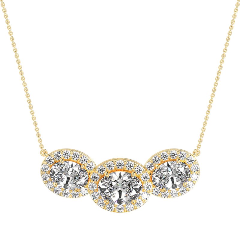 Three Oval Halo Necklace