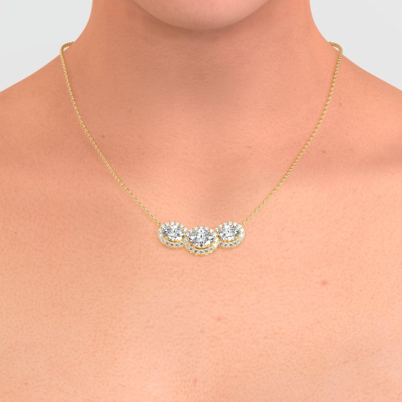 Three Oval Halo Necklace