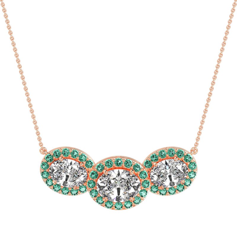 Three Oval Halo Necklace