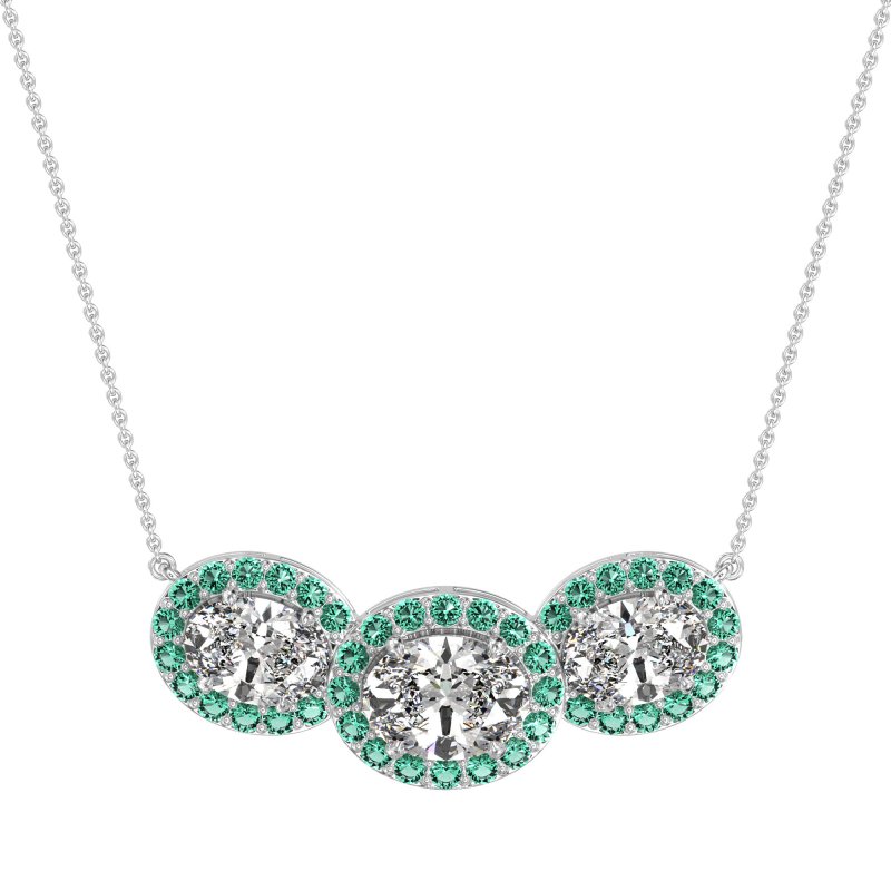 Three Oval Halo Necklace