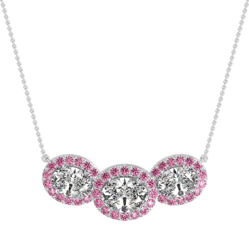 Three Oval Halo Necklace