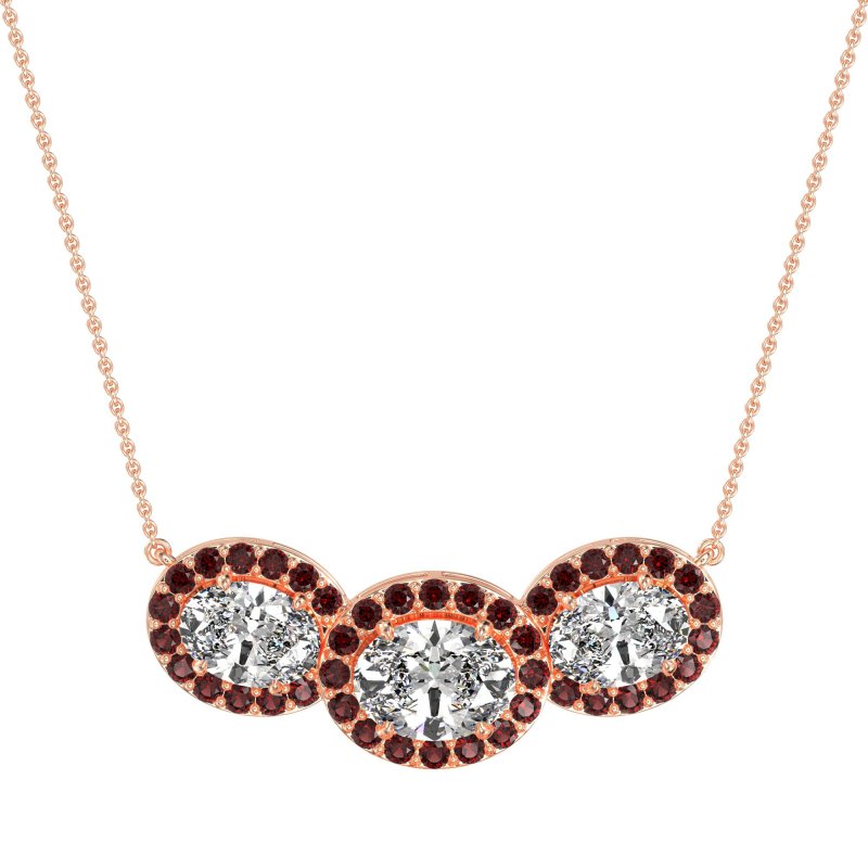 Three Oval Halo Necklace