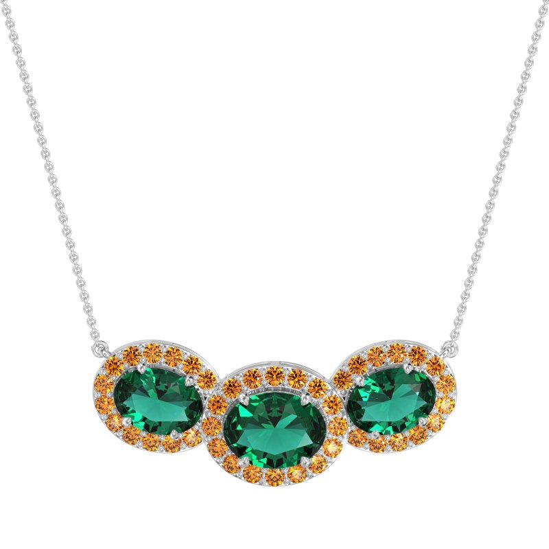 Three Oval Halo Necklace