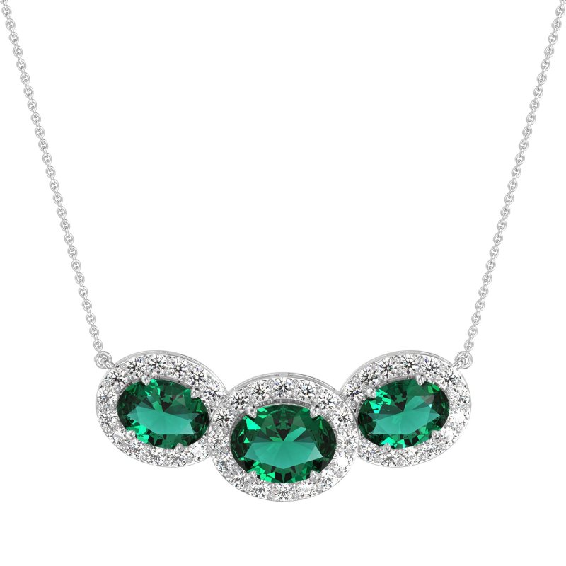 Three Oval Halo Necklace