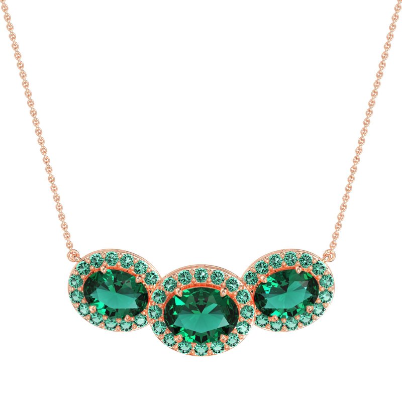 Three Oval Halo Necklace