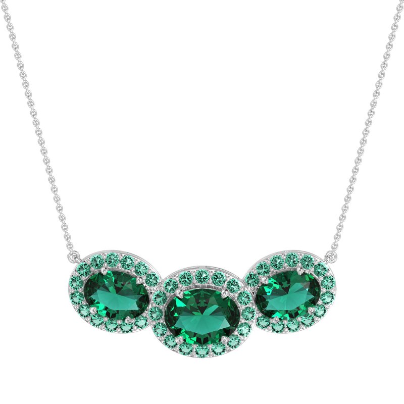 Three Oval Halo Necklace