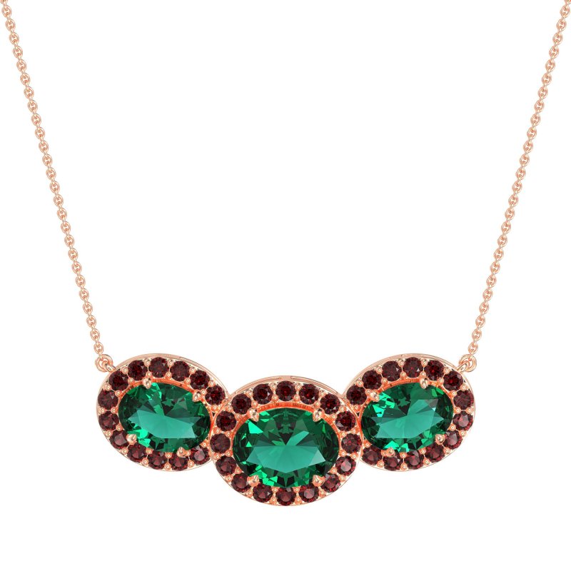 Three Oval Halo Necklace