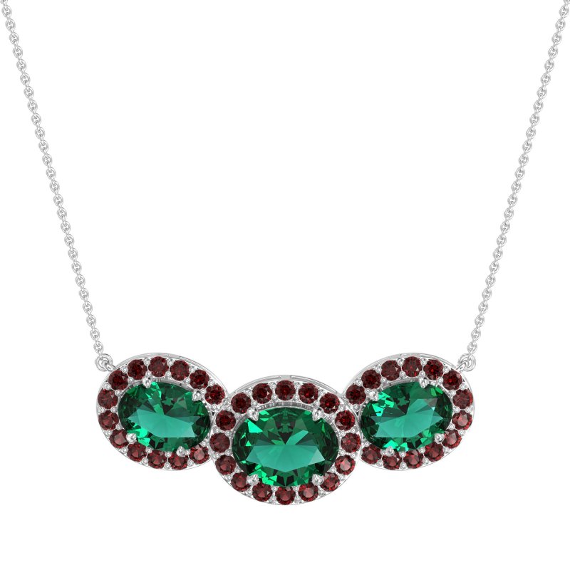 Three Oval Halo Necklace