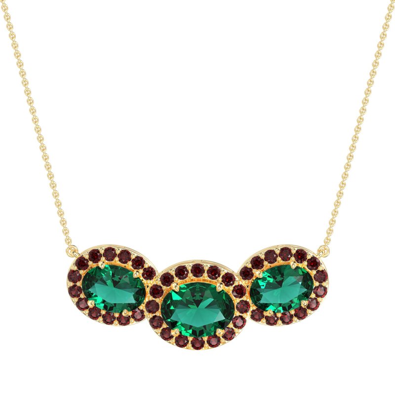 Three Oval Halo Necklace