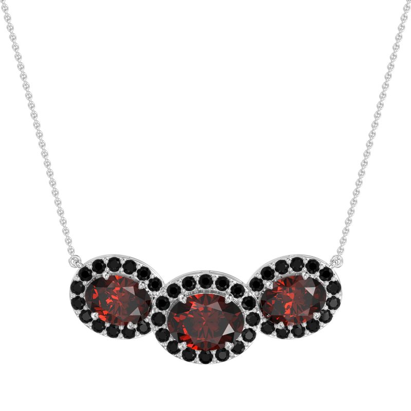 Three Oval Halo Necklace
