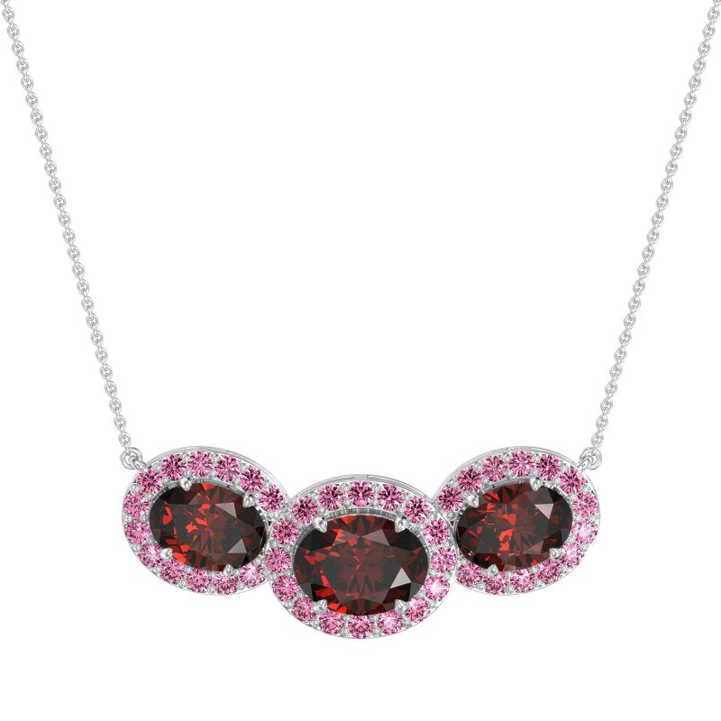 Three Oval Halo Necklace