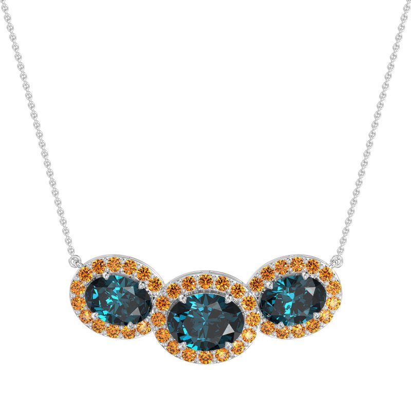 Three Oval Halo Necklace