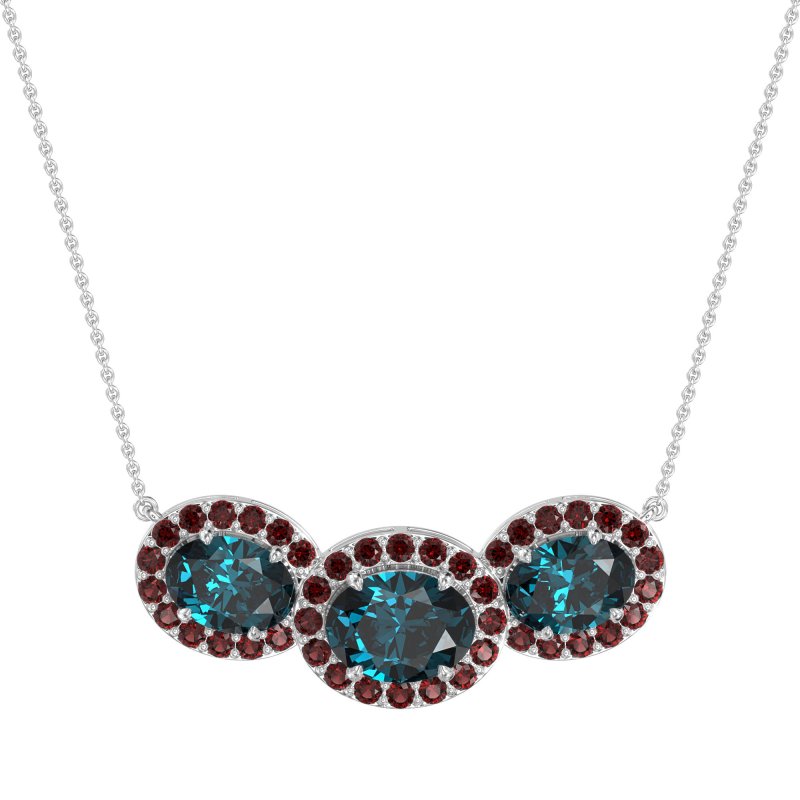 Three Oval Halo Necklace