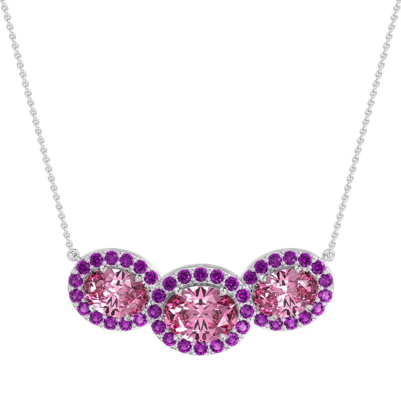 Three Oval Halo Necklace