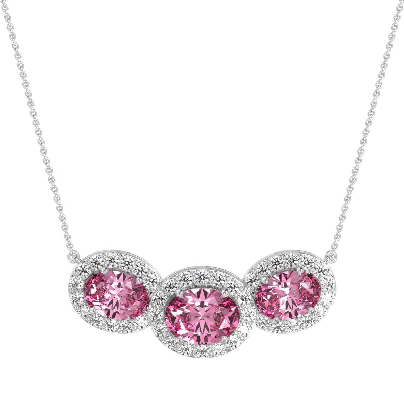 Three Oval Halo Necklace