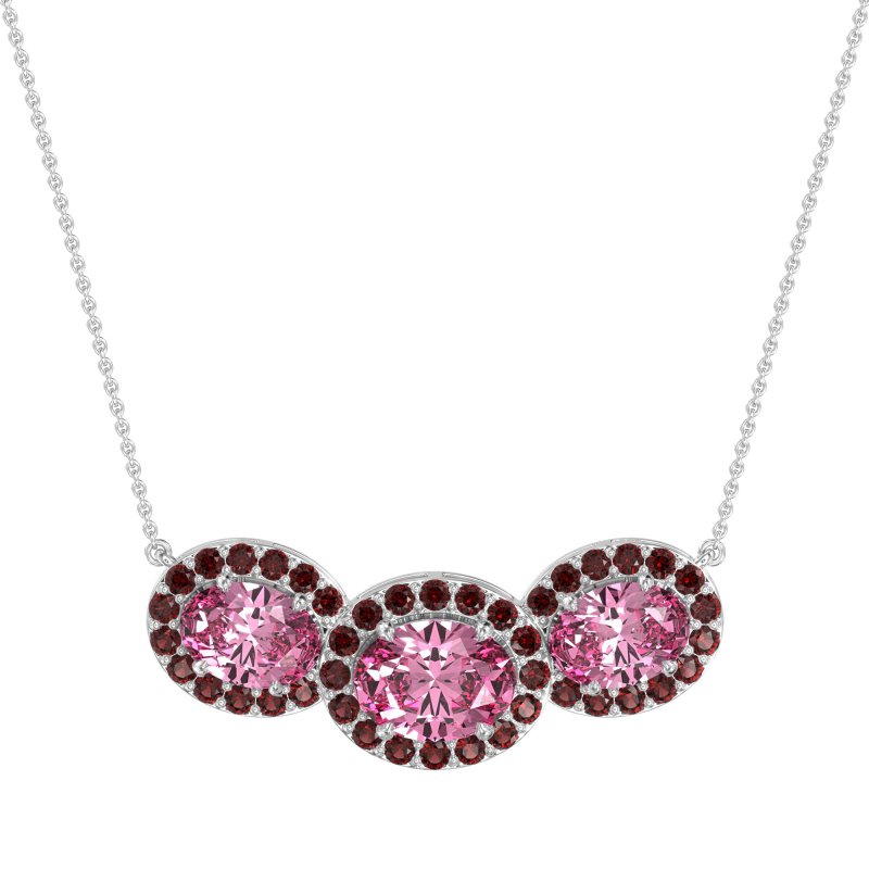 Three Oval Halo Necklace