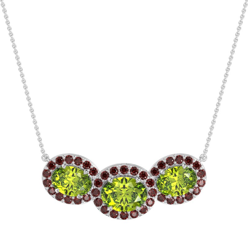 Three Oval Halo Necklace