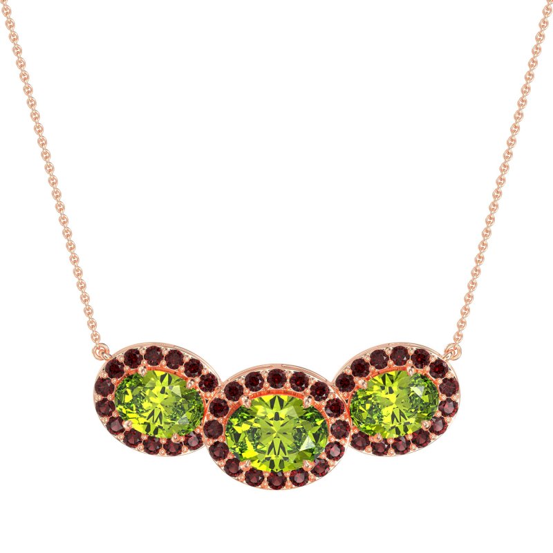 Three Oval Halo Necklace