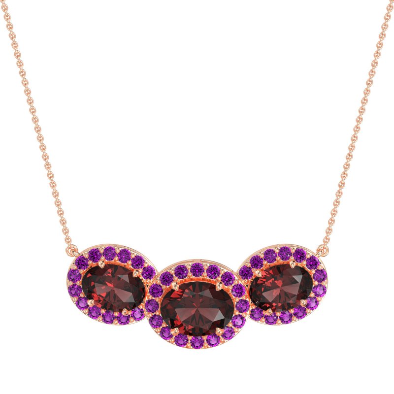 Three Oval Halo Necklace