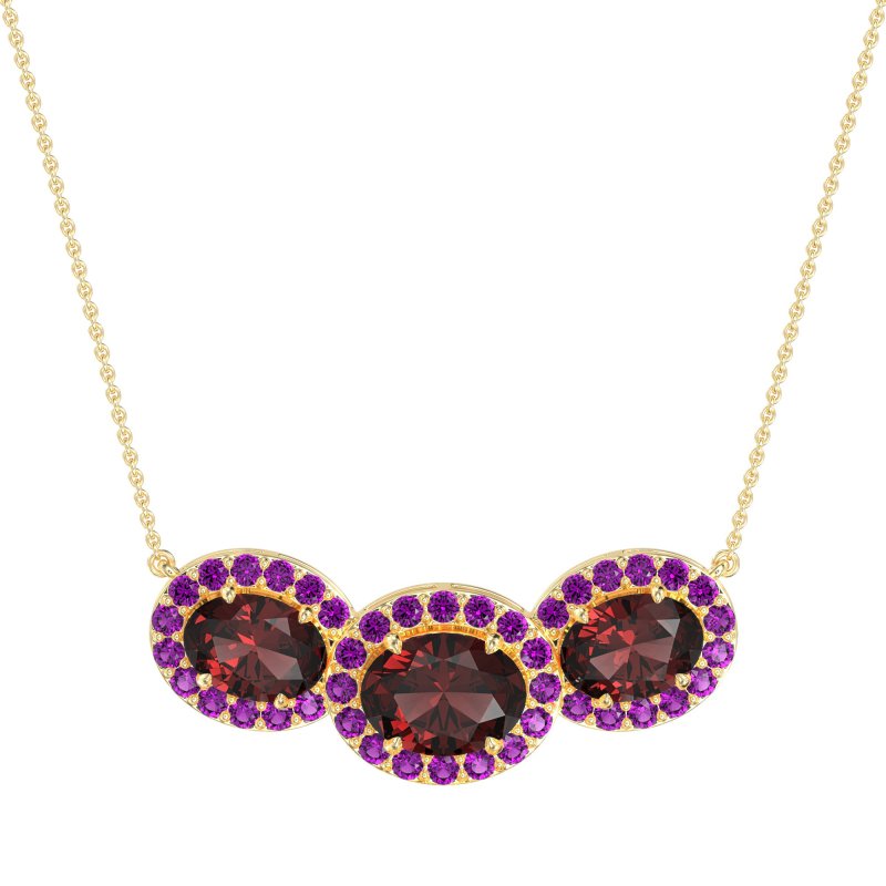 Three Oval Halo Necklace