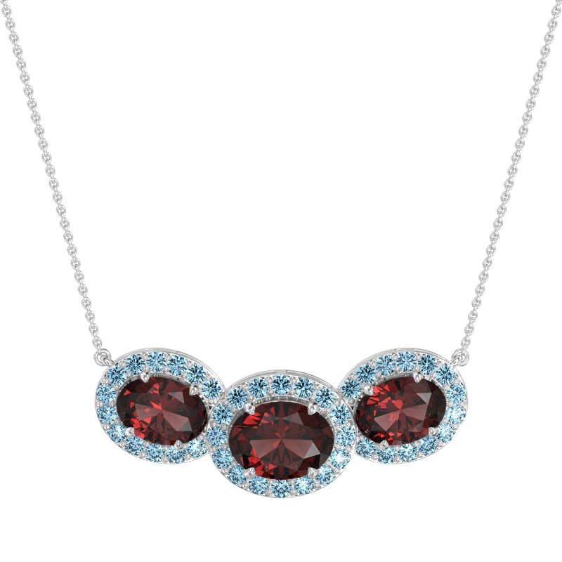 Three Oval Halo Necklace