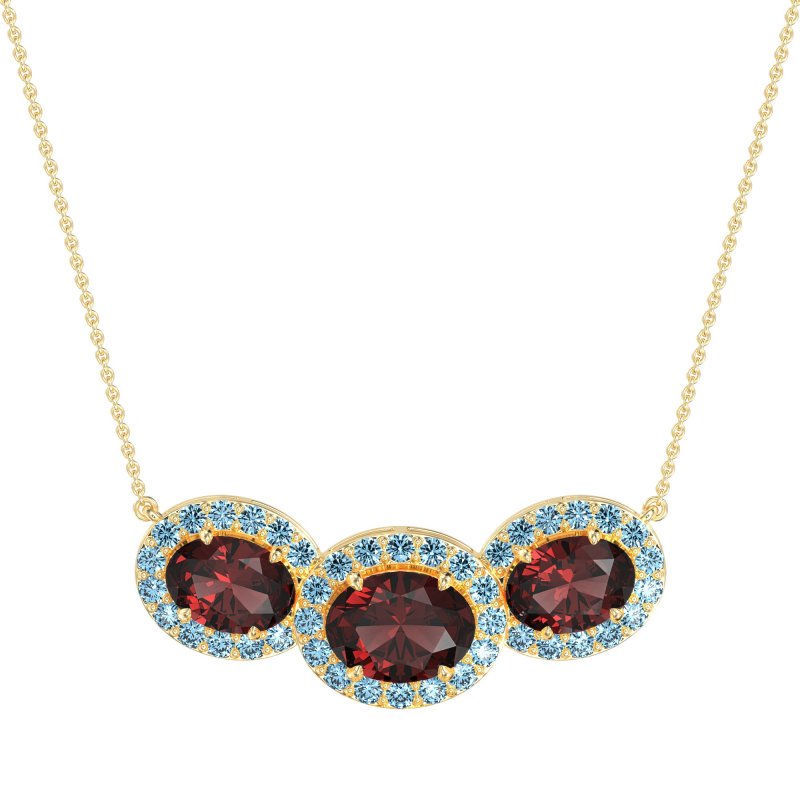 Three Oval Halo Necklace