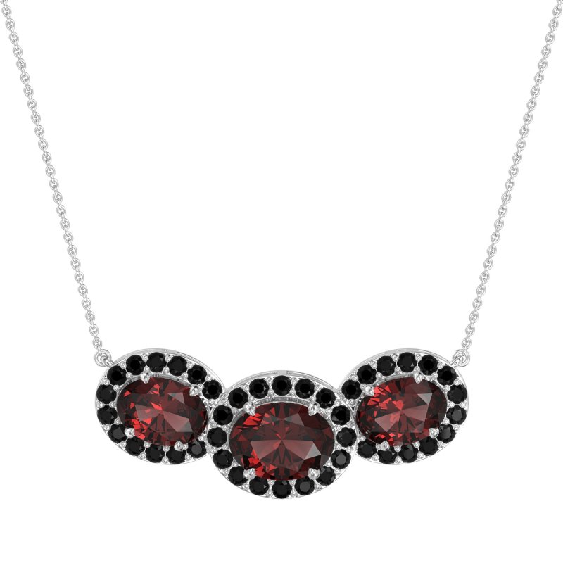 Three Oval Halo Necklace