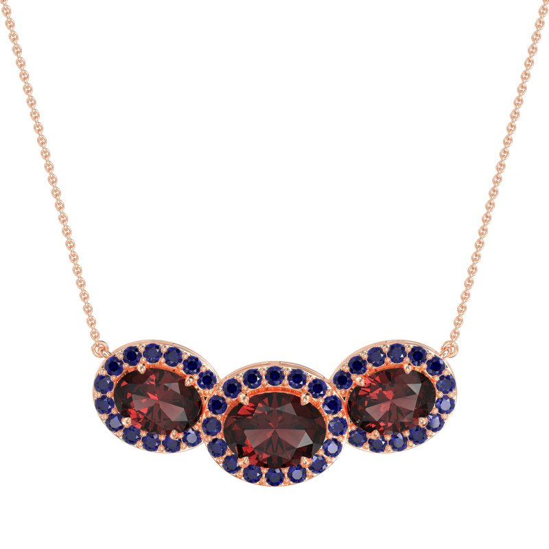 Three Oval Halo Necklace