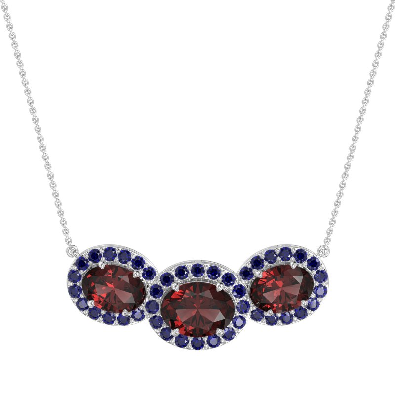 Three Oval Halo Necklace