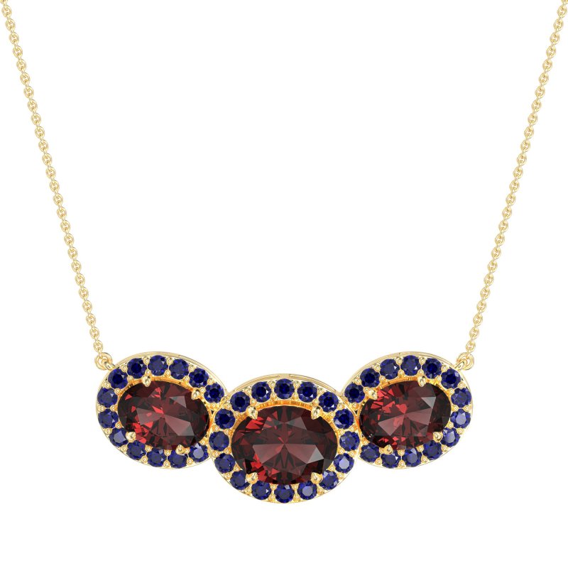 Three Oval Halo Necklace