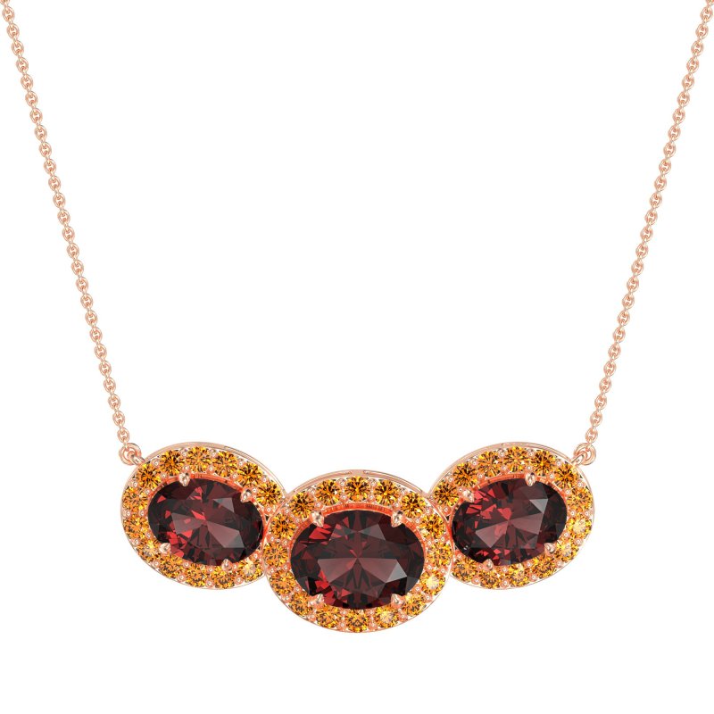 Three Oval Halo Necklace