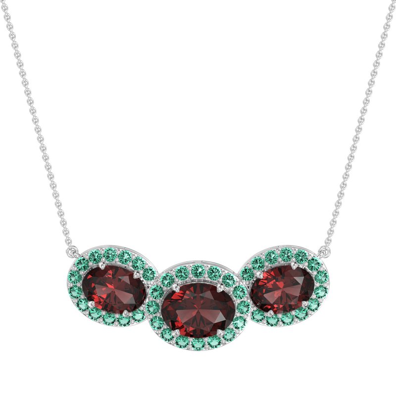 Three Oval Halo Necklace