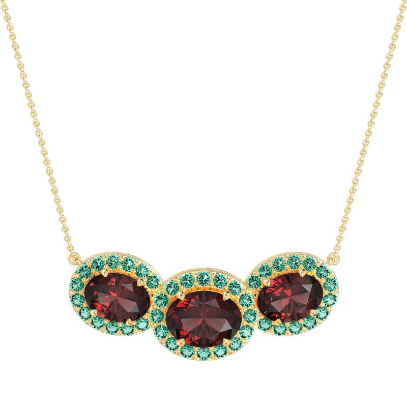 Three Oval Halo Necklace