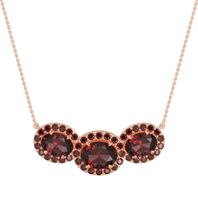 Three Oval Halo Necklace