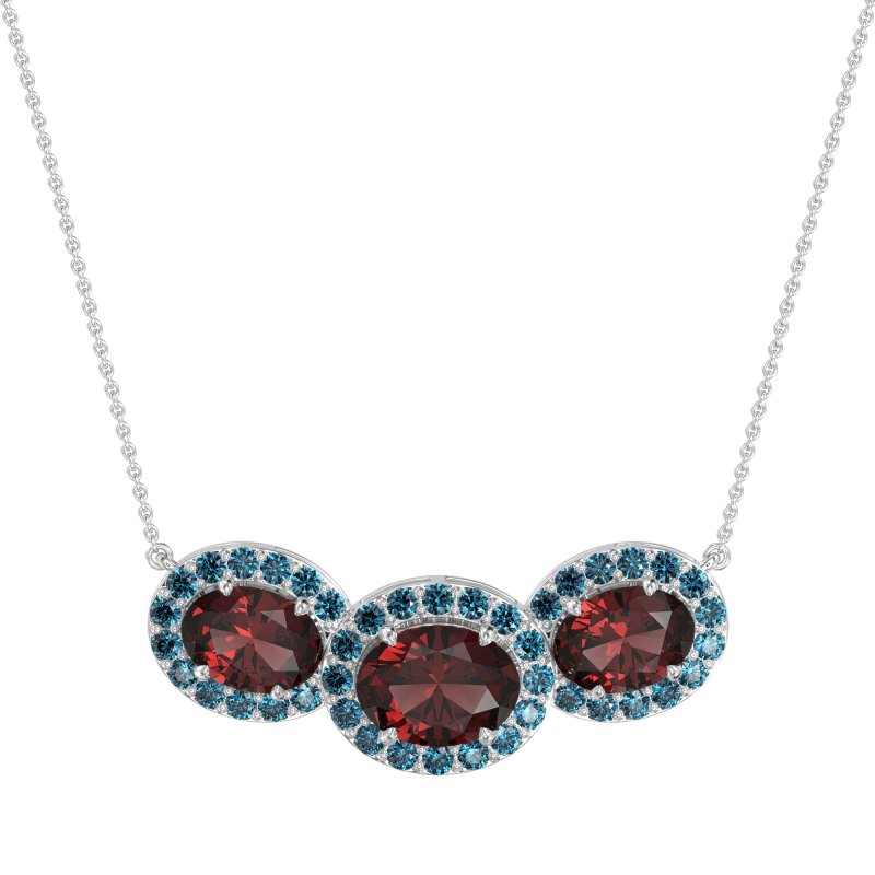 Three Oval Halo Necklace