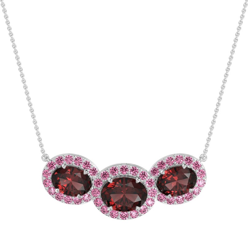 Three Oval Halo Necklace