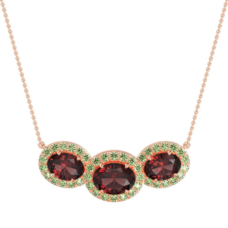 Three Oval Halo Necklace