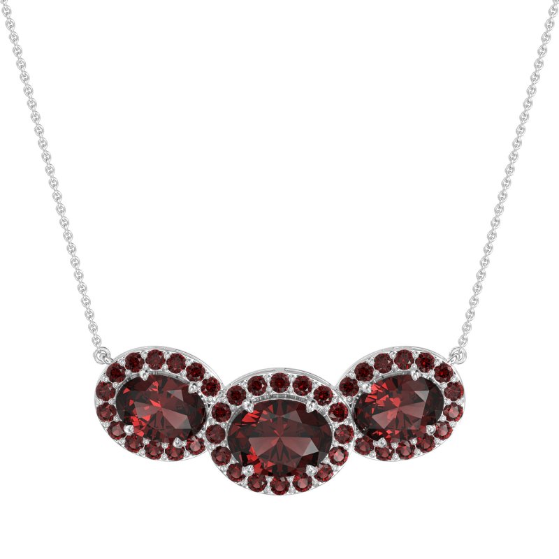 Three Oval Halo Necklace