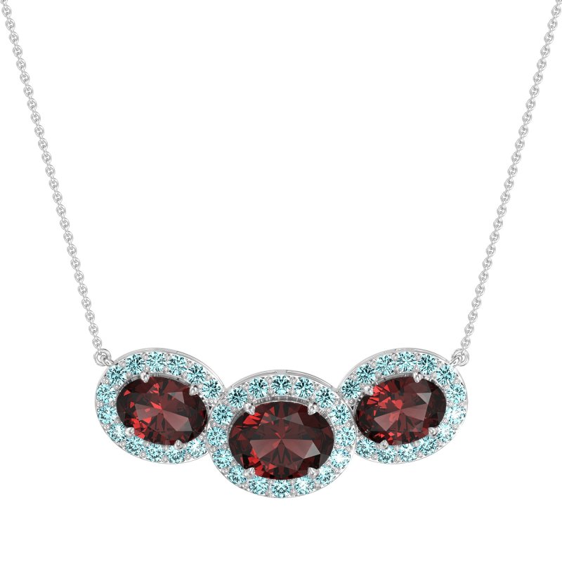 Three Oval Halo Necklace