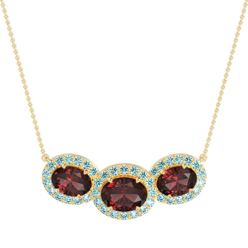 Three Oval Halo Necklace