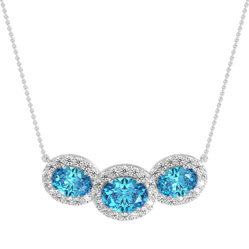 Three Oval Halo Necklace