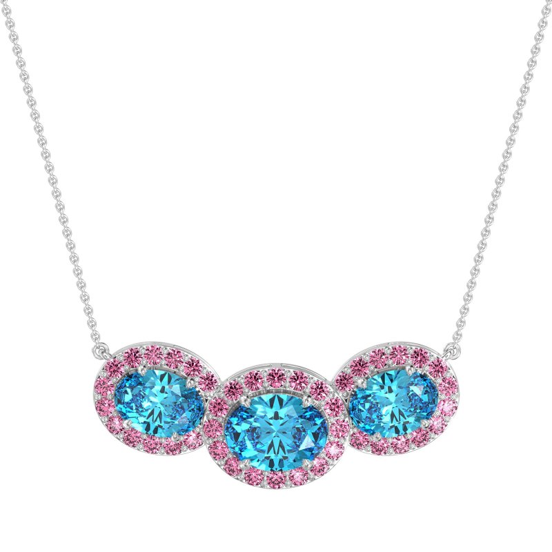 Three Oval Halo Necklace