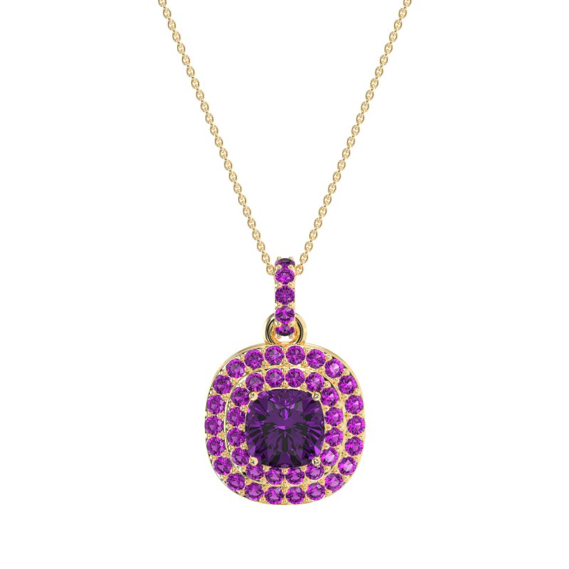 Double Halo Cushion Necklace