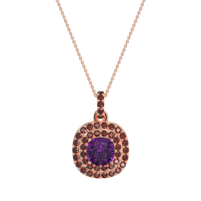 Double Halo Cushion Necklace