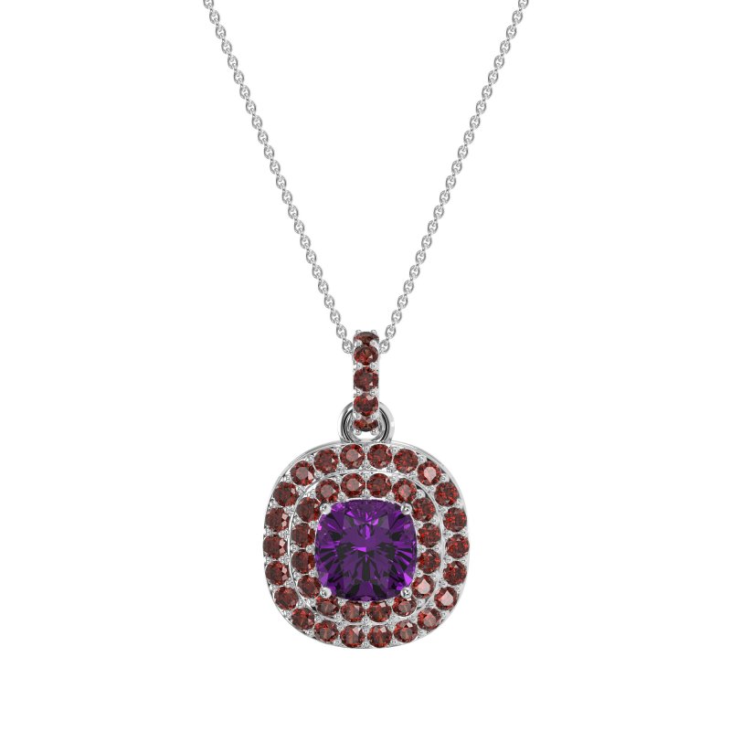 Double Halo Cushion Necklace